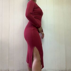 Red long-sleeve dress with slit